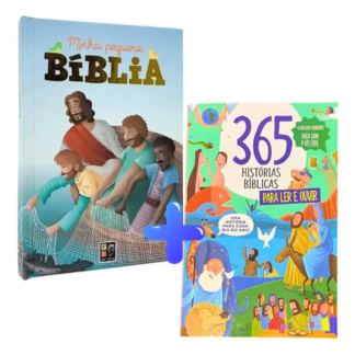 Kit com 2 Livros Infantis Cristãos: Bíblia Infantil Ilustrada Capa Dura Letra Grande + 365 Histórias Bíblicas Narradas com QR Code