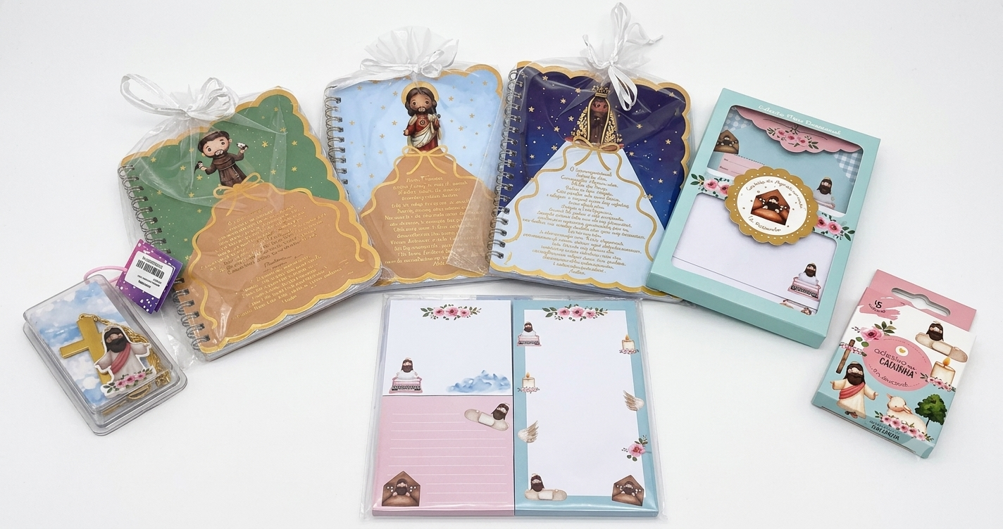 Kit Papelaria Devocional Feminino com Caderninhos, Bloquinhos, Adesivos e Marcador de Página Premium