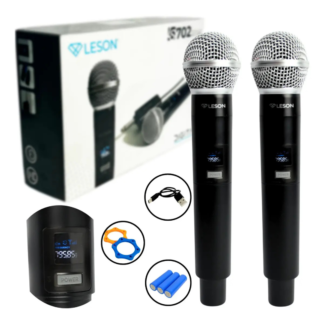 Microfone Sem Fio Duplo Leson LS702 Recarregável P Karaoke e Igreja