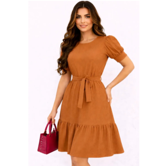 Vestido Feminino Com Babado Rodado Na Barra Mangas Bufantes