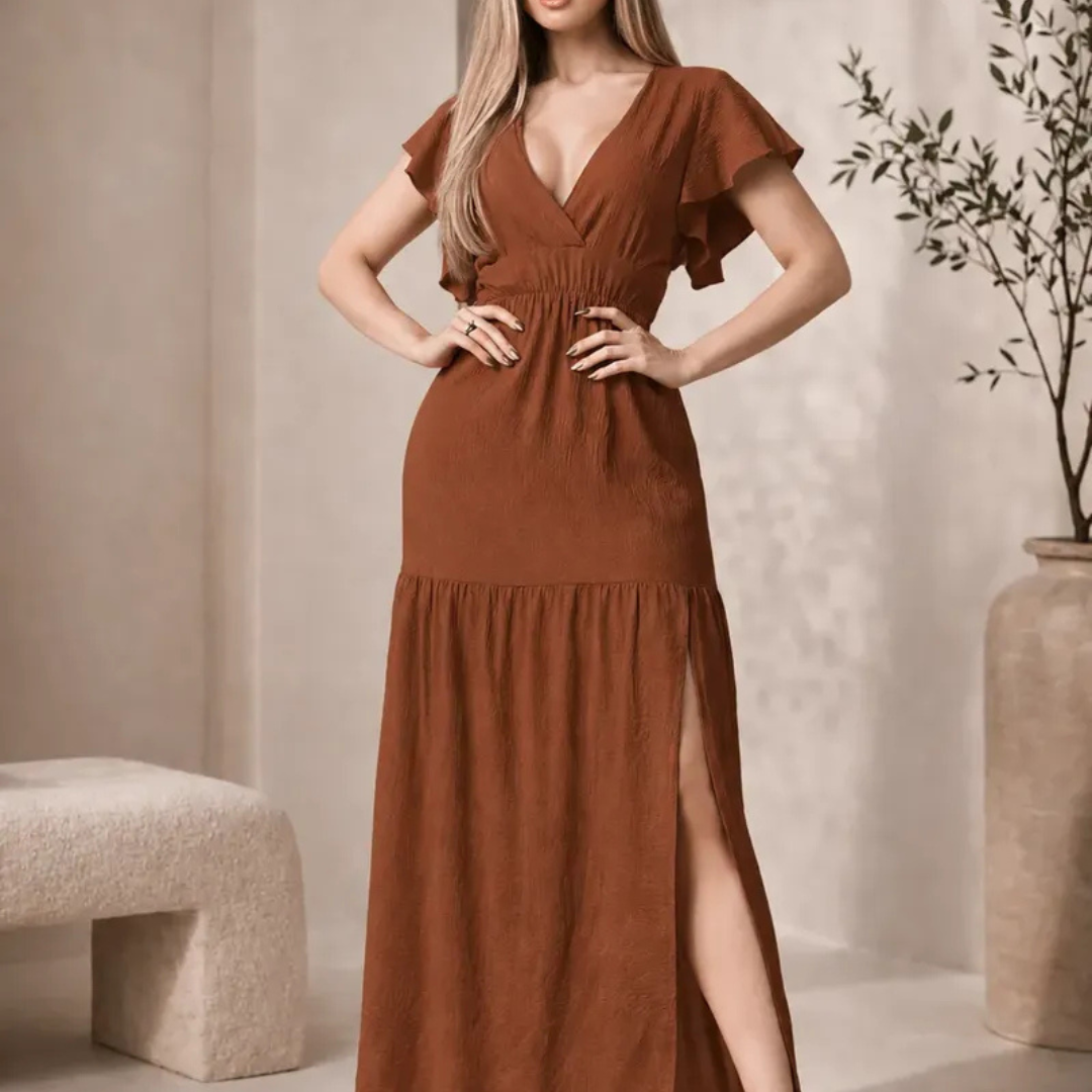 Vestido Longo Feminino Elegante Duna Com Fenda Lateral