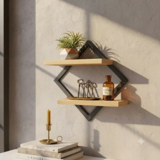 Quadro Decorativo Com Prateleira Dupla Nicho Moldura Luxo Pinus Preta